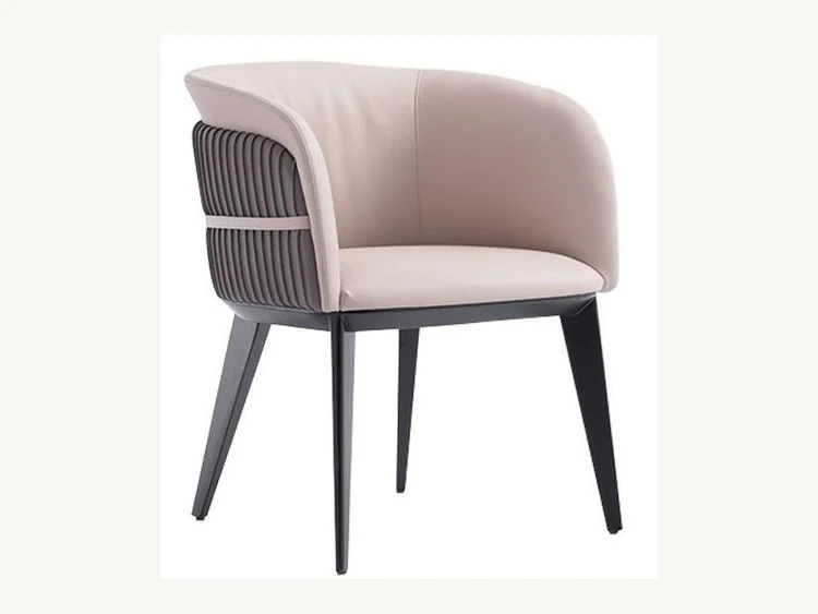 Fluted wraparound upholstered dining chair with rounded arms