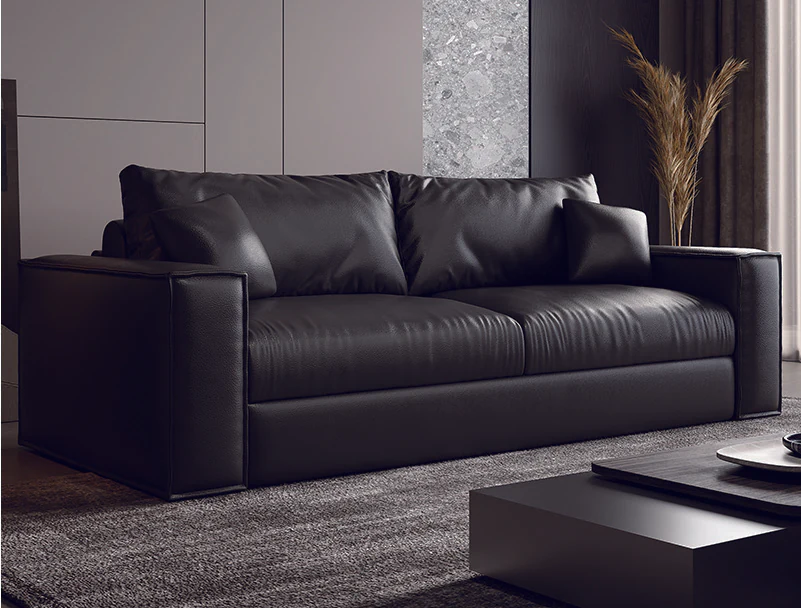 Black box-arm mattress sleeper sofa with tailored loose cushions