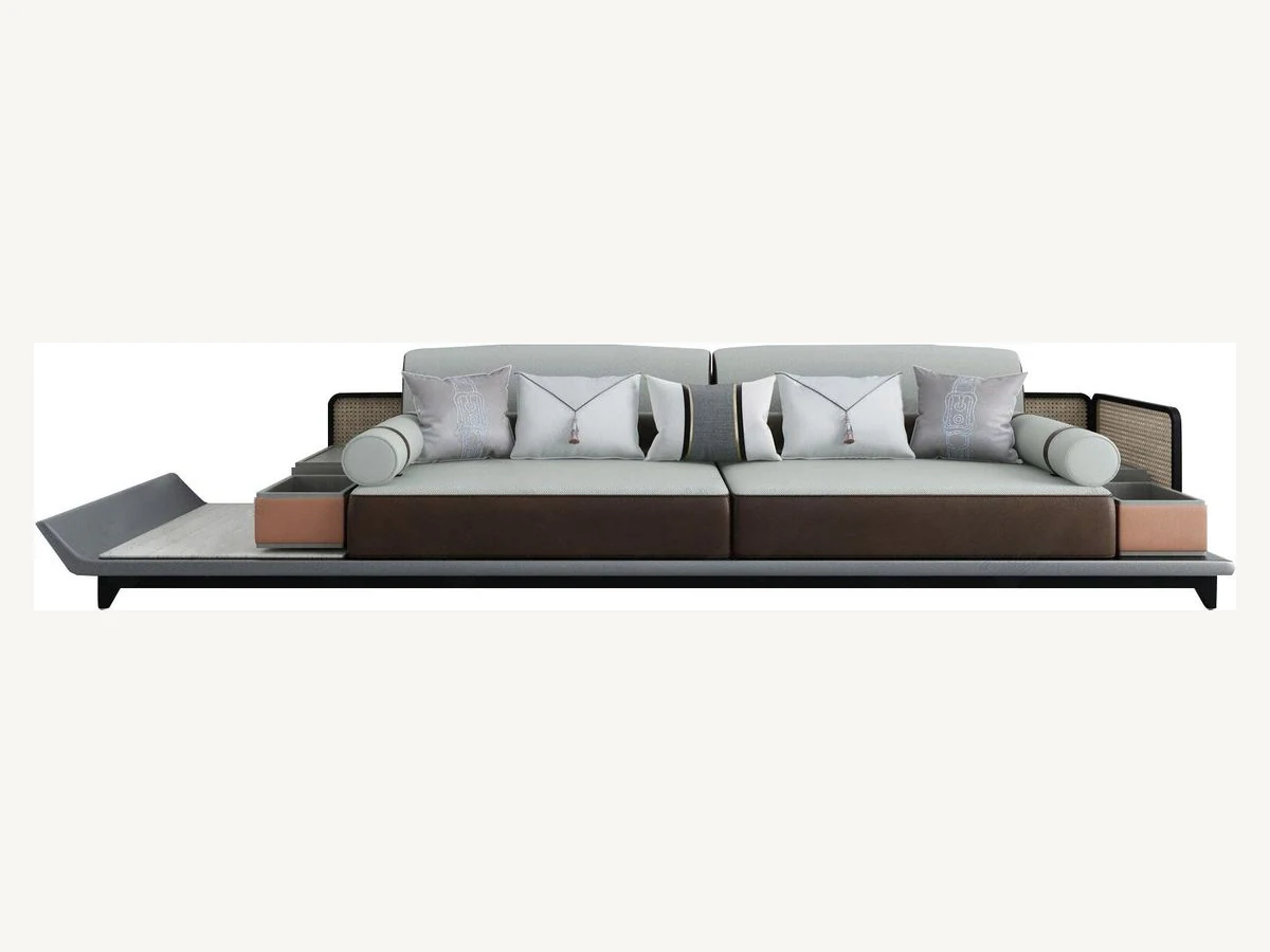 Integrated platform hospitality sofa with extended side surfaces