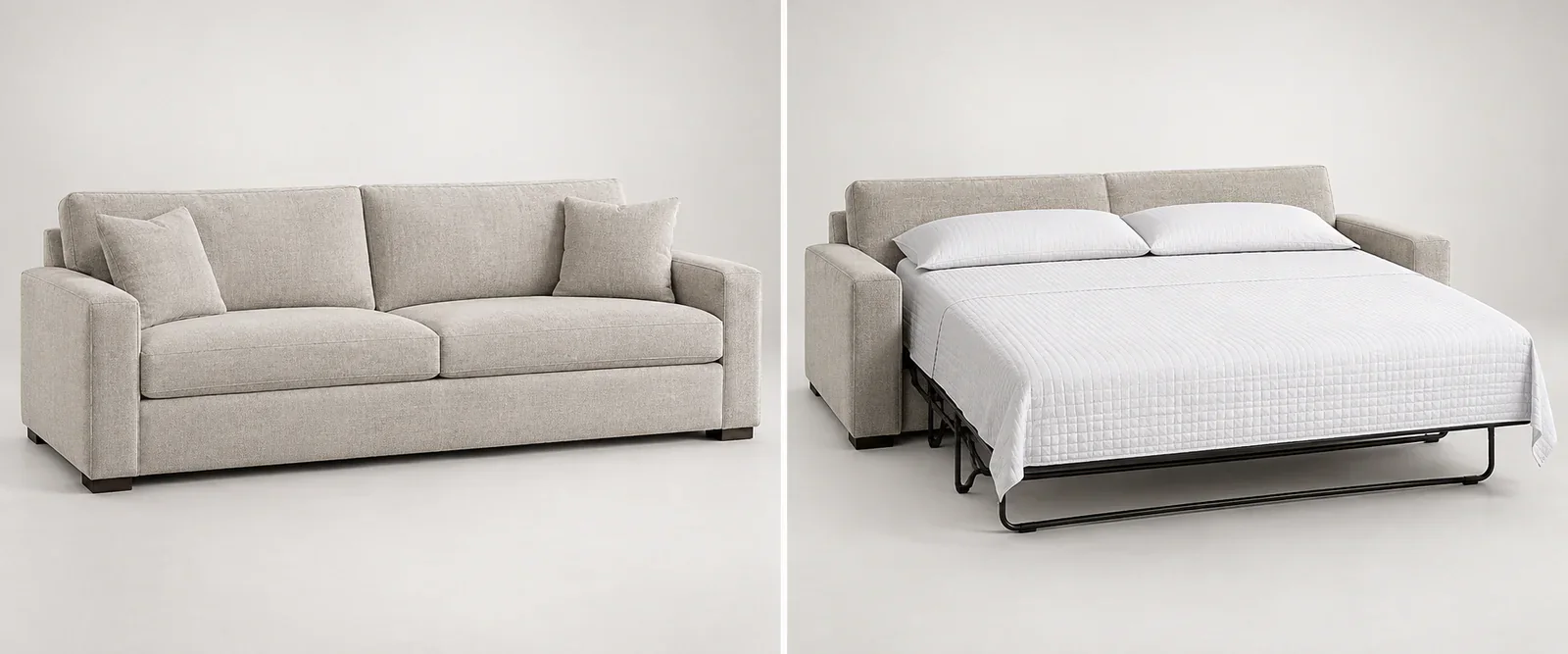 King size sofa bed compared in closed and open modes