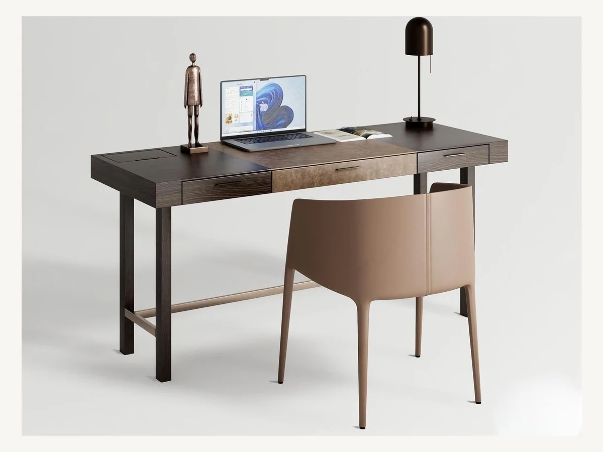 Layered storage executive desk with four integrated drawers