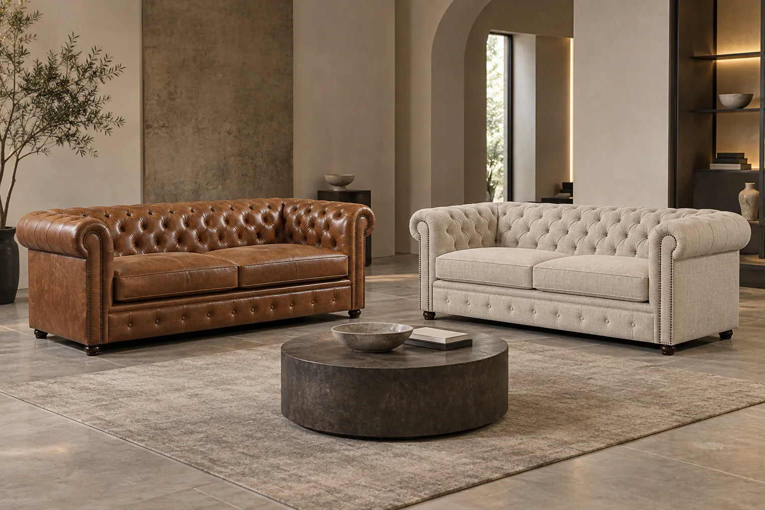 Leather-look versus fabric Chesterfield Leather-look and fabric Chesterfield style sleeper sofas compared