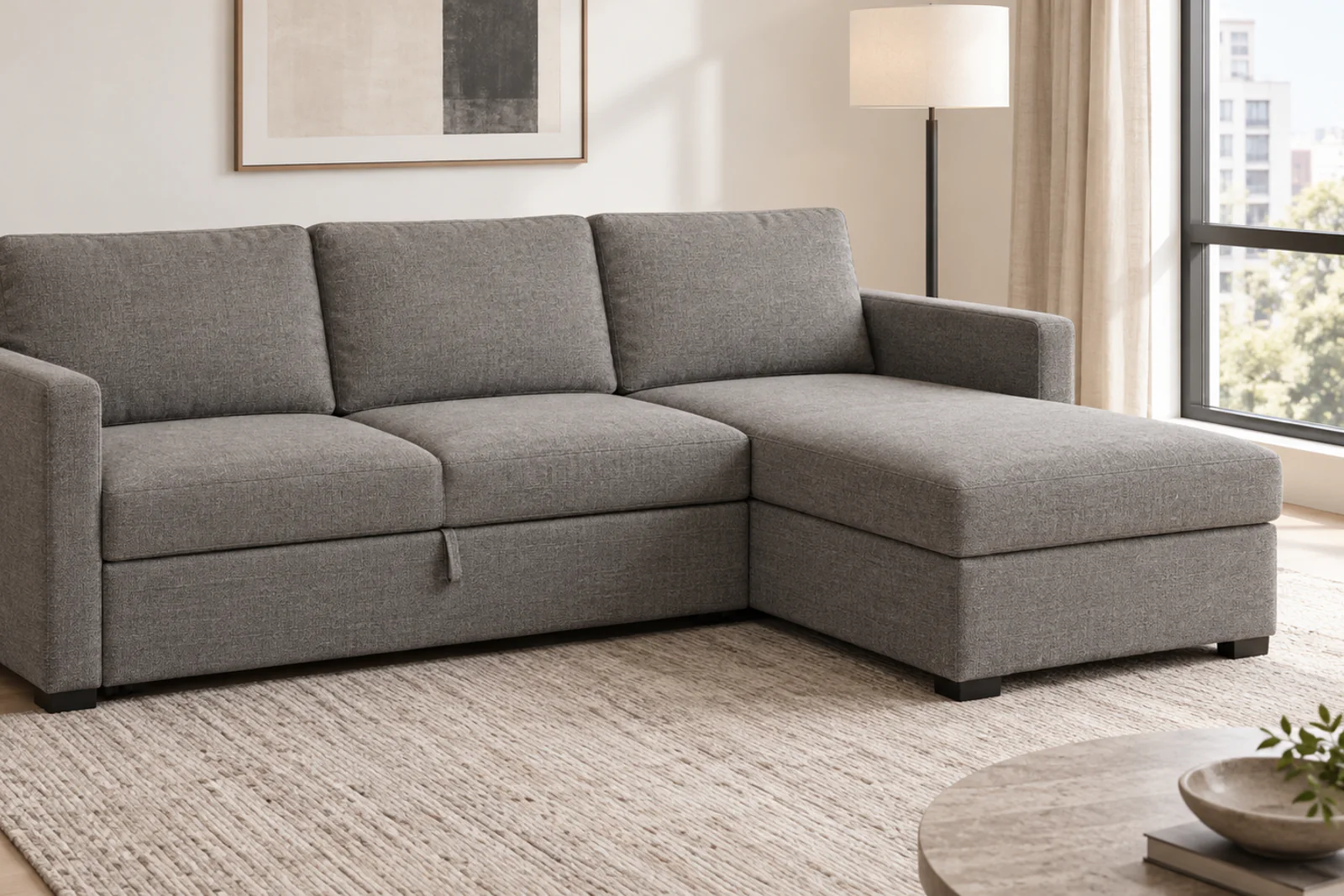 Modern sectional sleeper with chaise Modern sectional sleeper sofa with a clearly defined chaise in closed mode