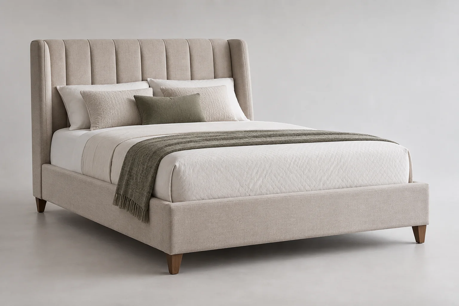 Bed frame dimensions: upholstered bed with mattress inside the finished frame