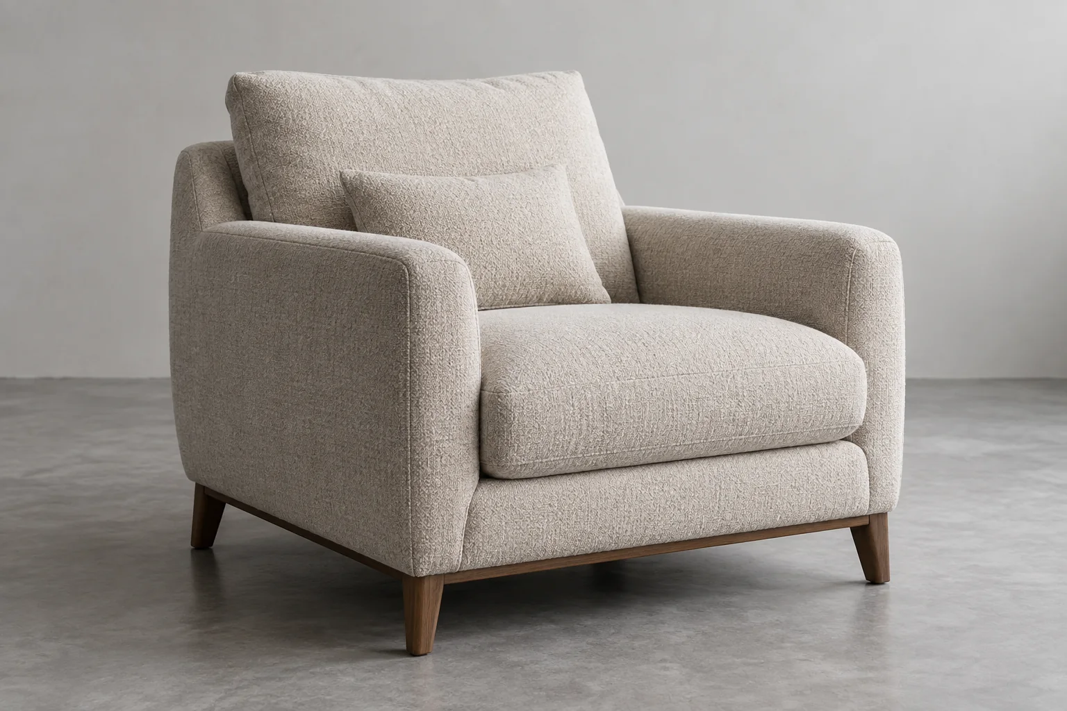 Standard upholstered lounge chair shown in three quarter view