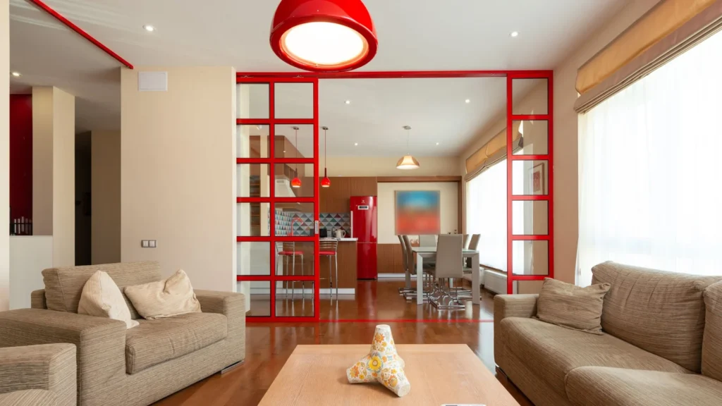 Application reference: a furnished living room with a sofa, lounge chair and low table