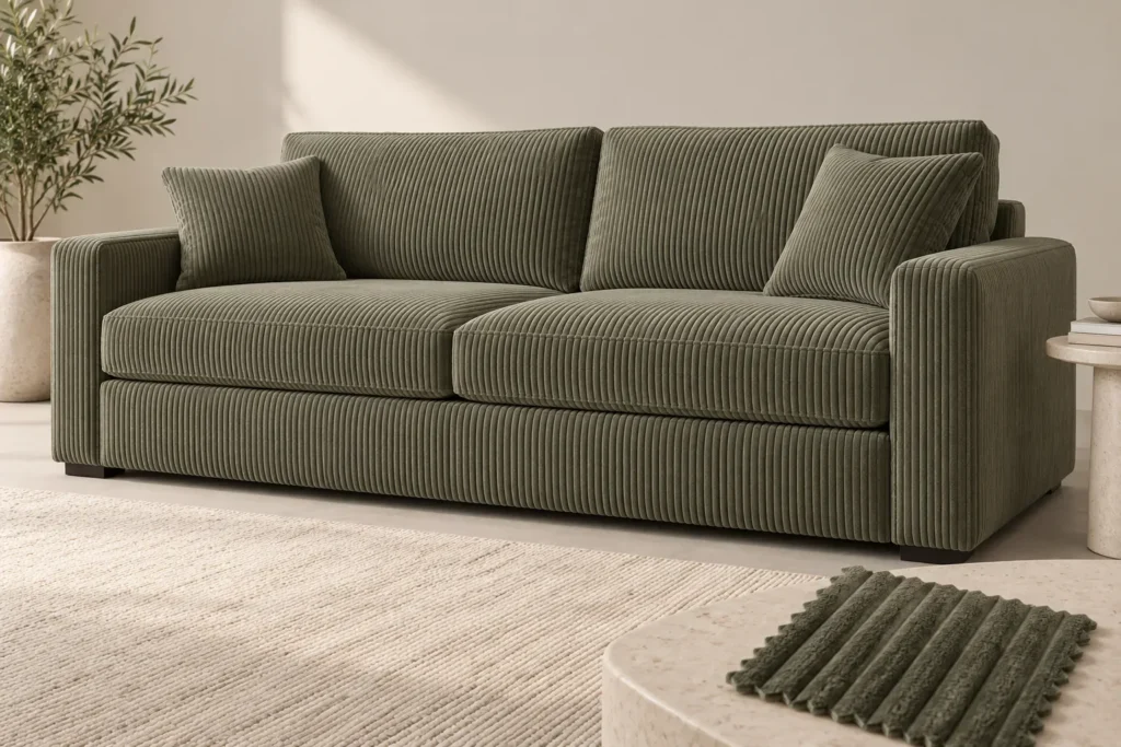 Corduroy sleeper sofa concept with distinct wide-wale upholstery