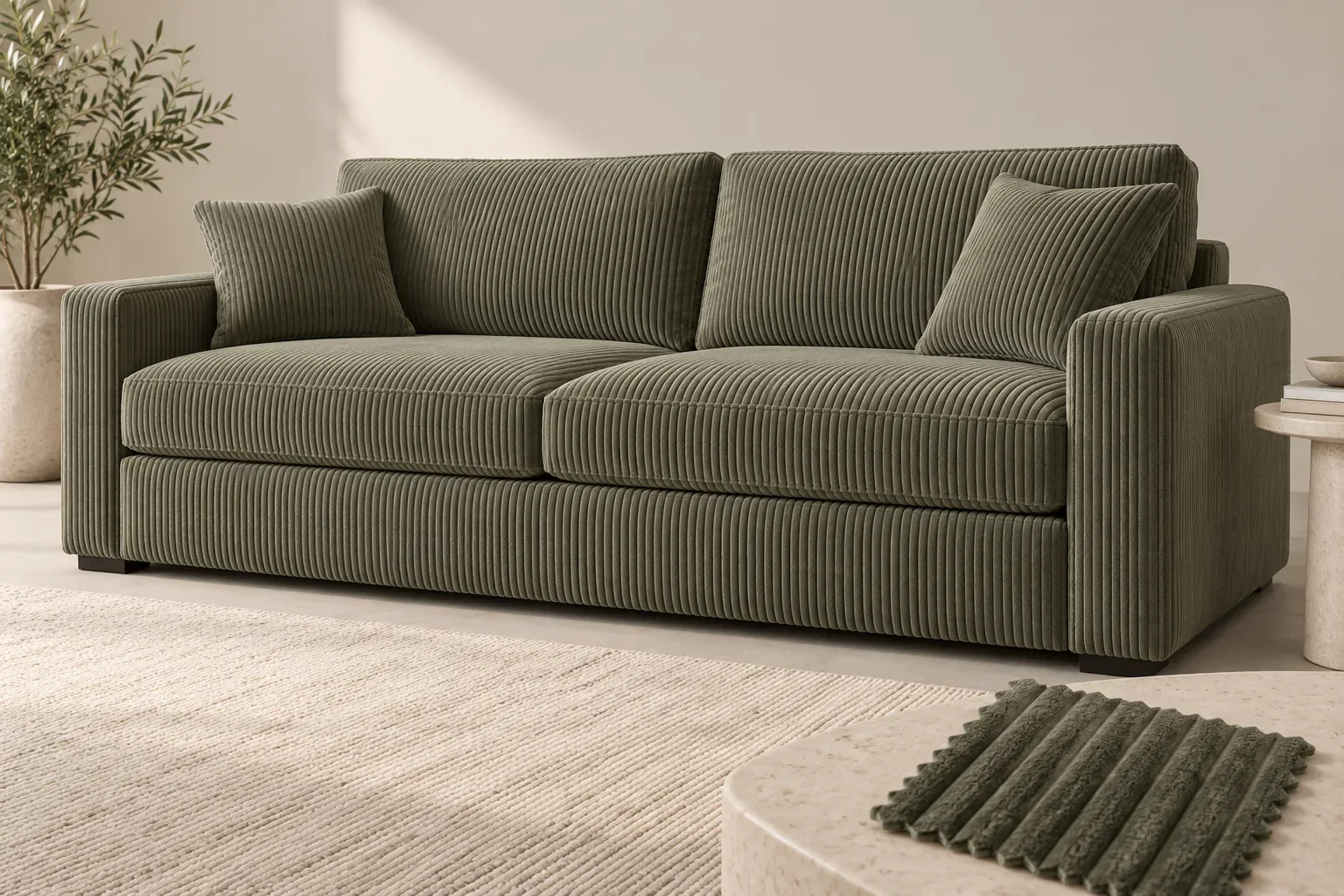 Corduroy sleeper sofa concept with distinct wide-wale upholstery