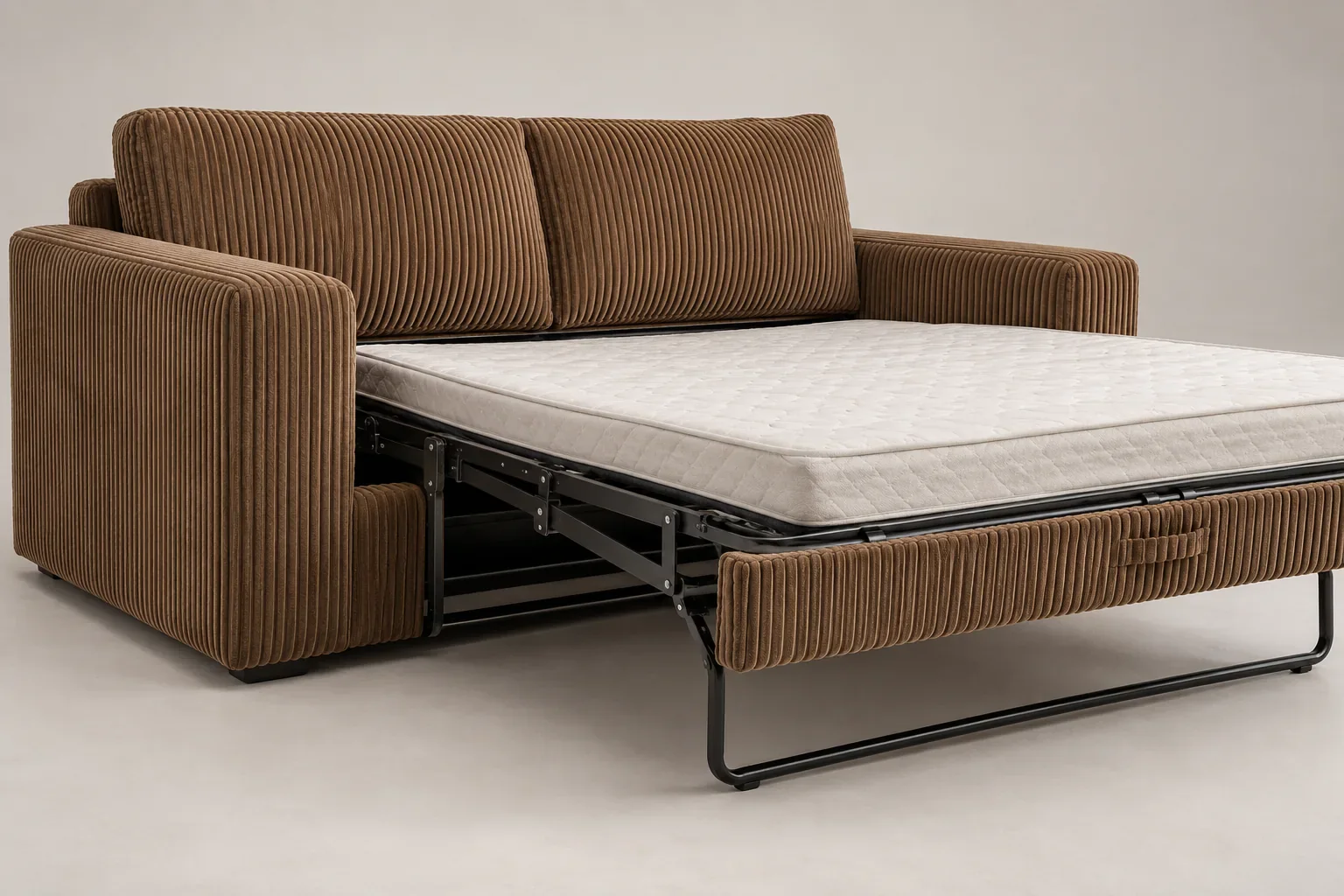 Corduroy pull-out sleeper sofa concept showing fabric near moving frame