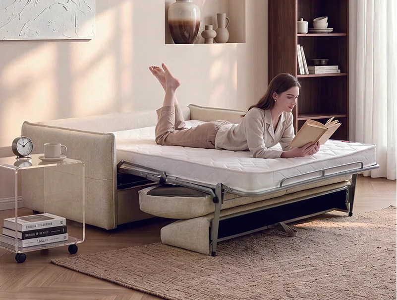 HX-SFB-041 unfolded with its separate mattress and metal support frame