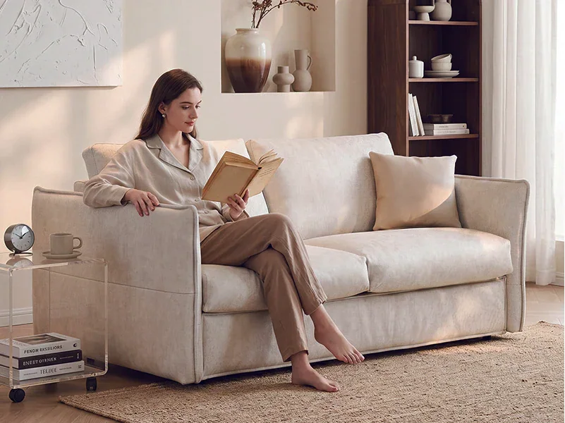 HX-SFB-041 slim-arm sofa bed in a furnished living space