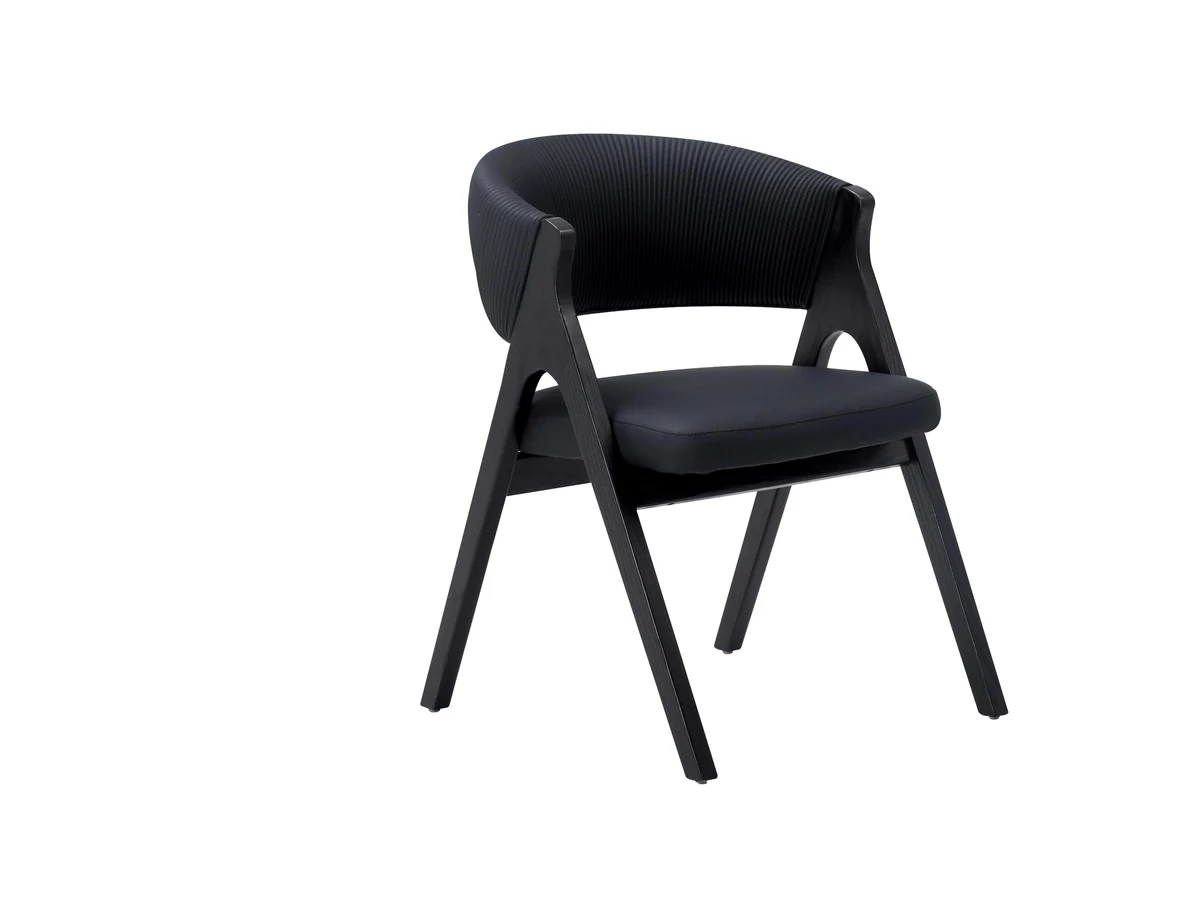Dining chair with curved exposed back frame and outward-angled legs