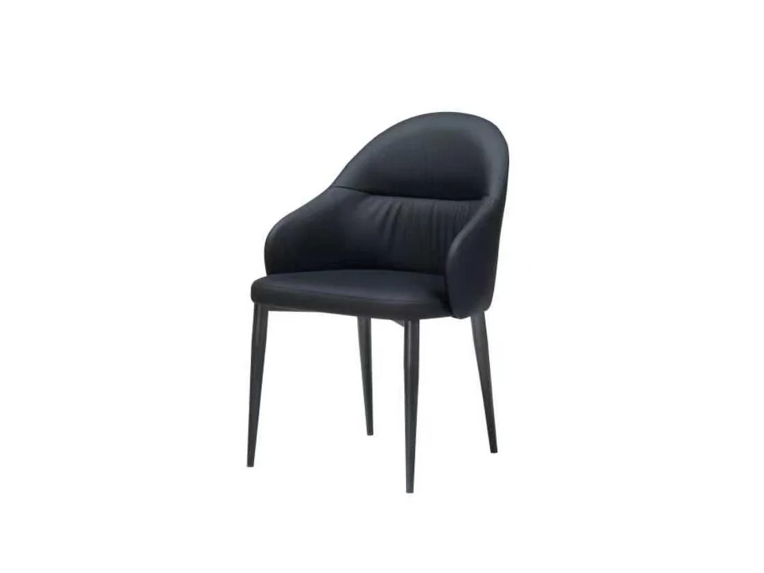 Curved high-back dining chair with horizontal back stitching and slim legs