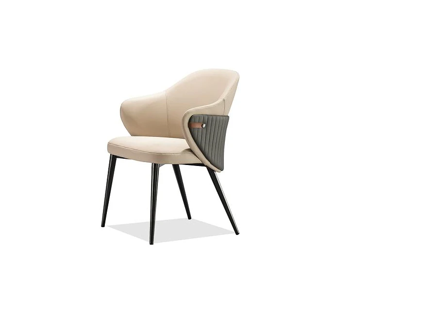 Fan-back dining chair showing vertical ribbing and slim black legs