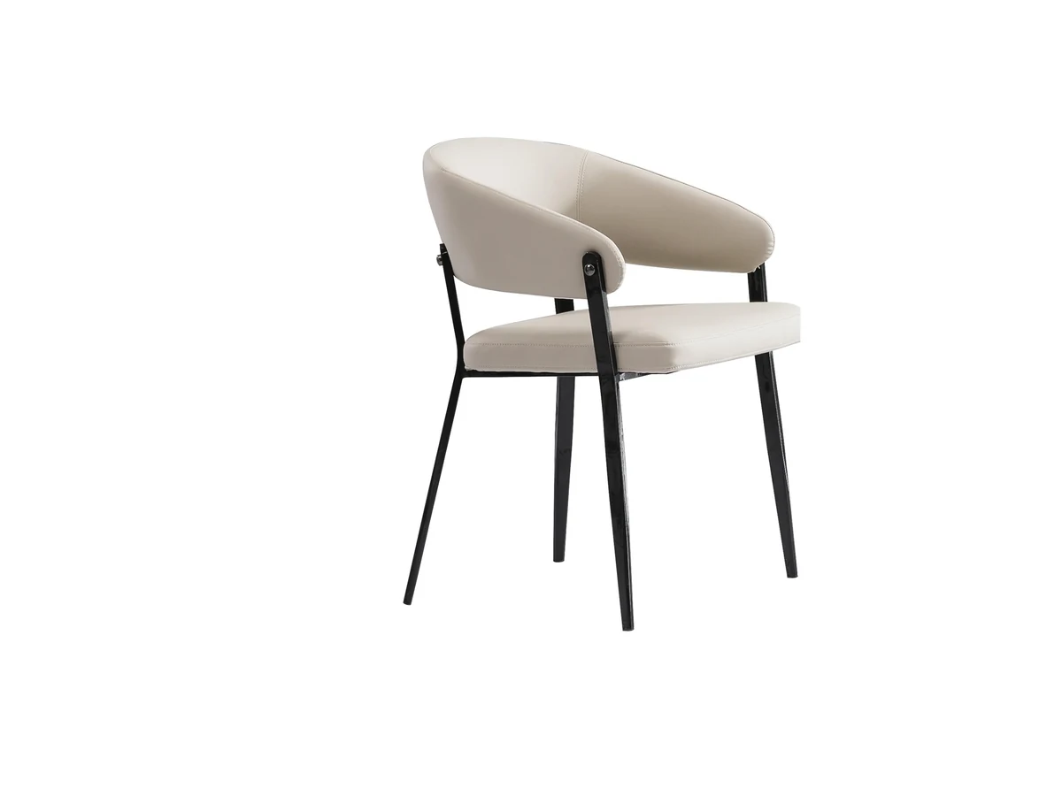 Dining chair with floating wrap-back, short arms and slim black legs