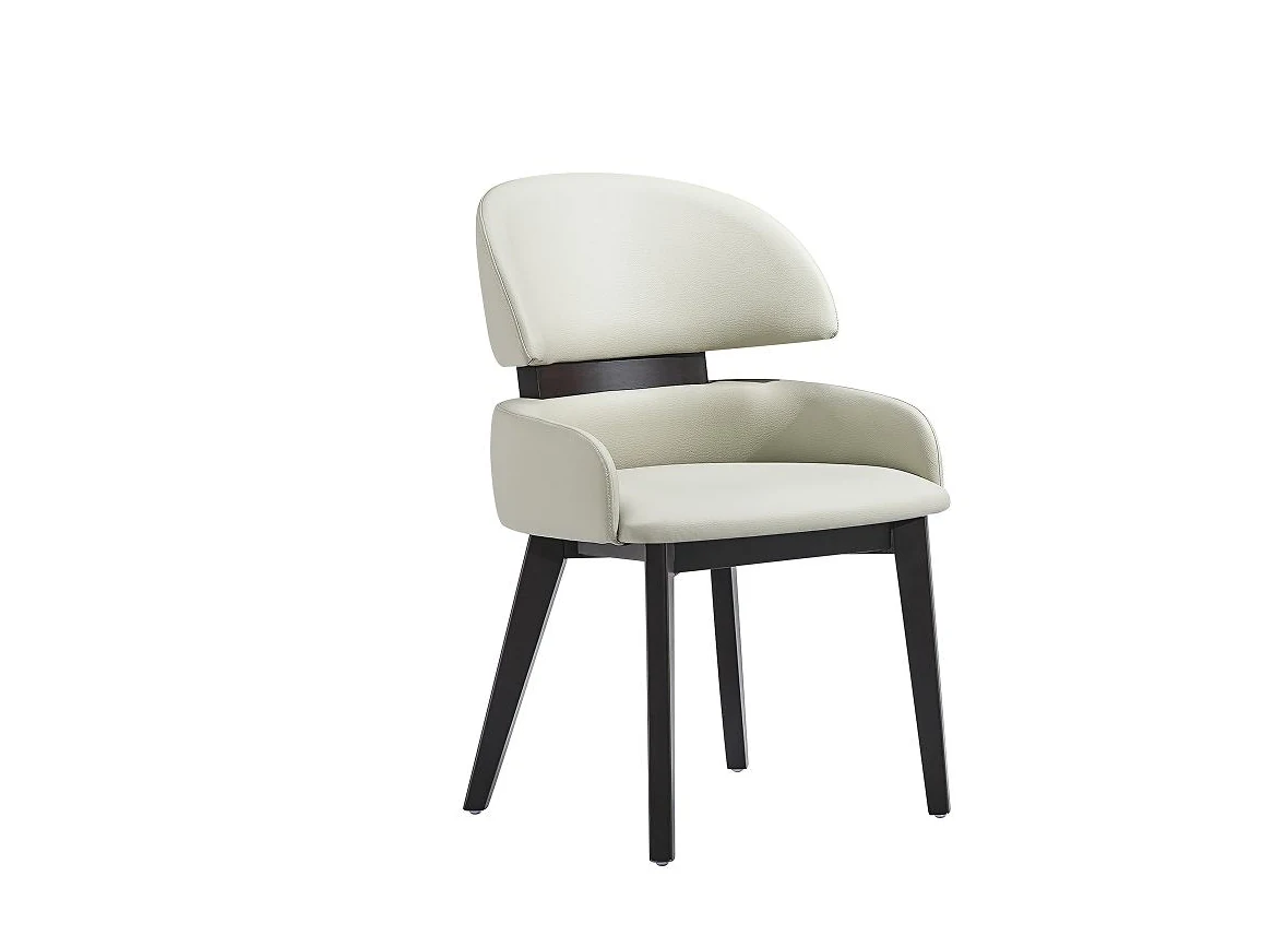 Dining chair with exposed oak frame, thick seat and short curved back