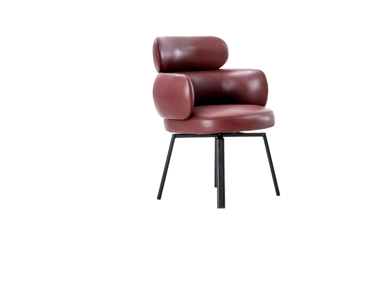 Swivel dining armchair with broad padded back and upholstered arms