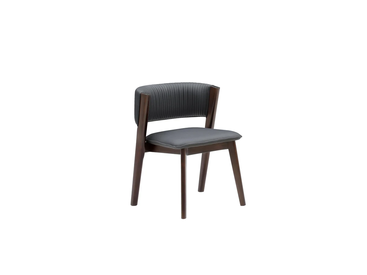Oak dining chair with solid back rail and vertical upholstery detail