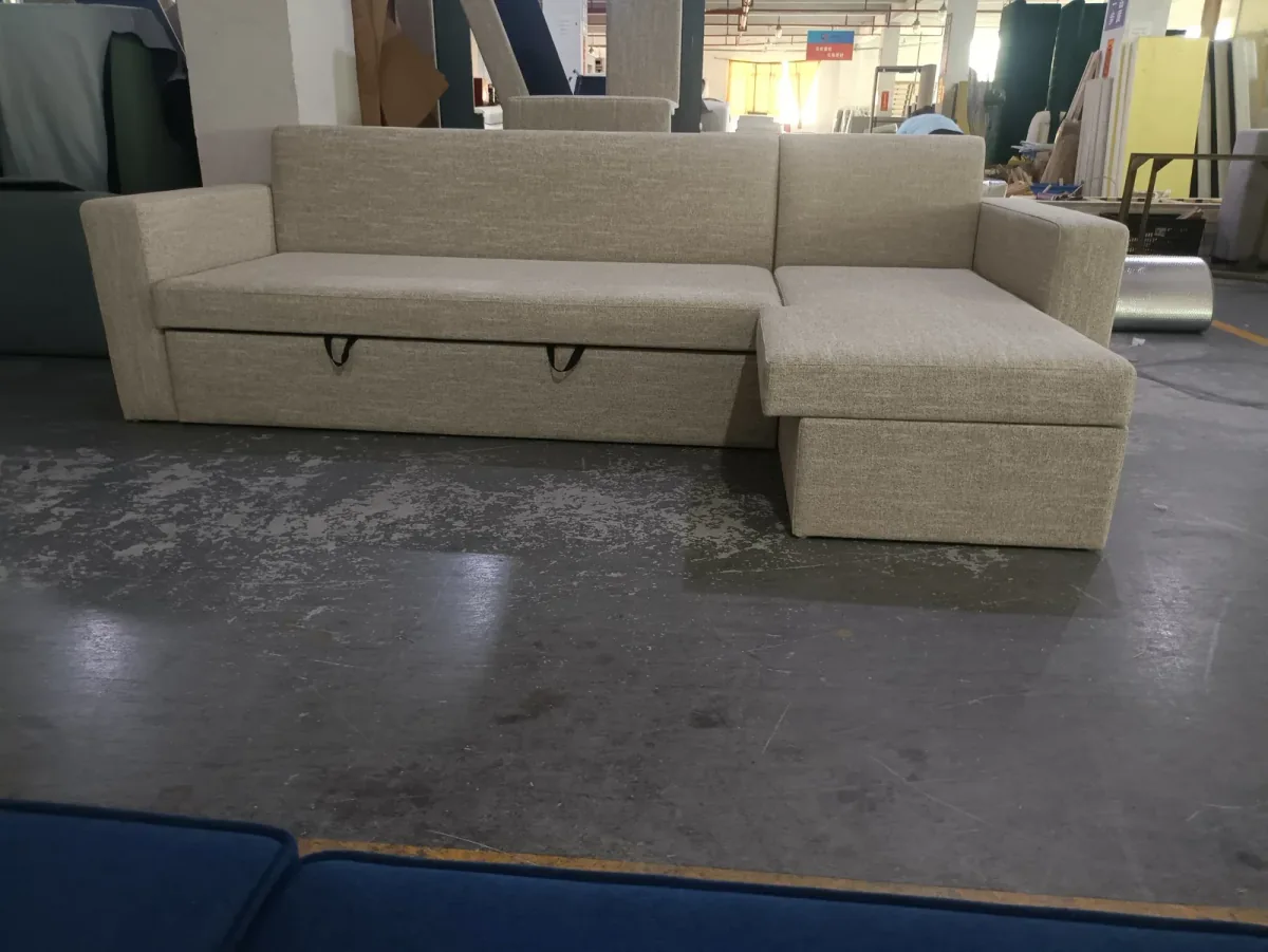 Beige HX-SFB-008 sectional sofa bed in closed seating mode