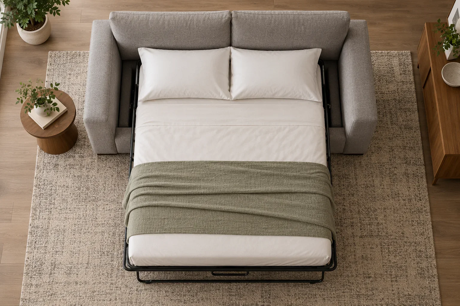 Open sleeper platform shown within an upholstered outer frame